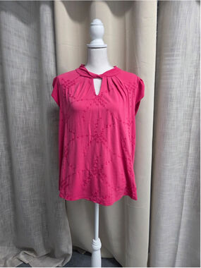 Elle Hot Pink Keyhole Cap-Sleeve Blouse Feminine Size XXL